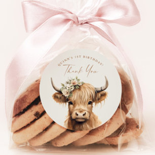 Adesivo Festa de Aniversário de criança de Vaca Boho Highl