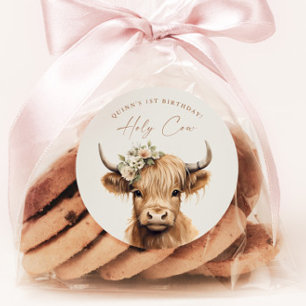 Adesivo Festa de Aniversário de criança de Vaca Boho Highl