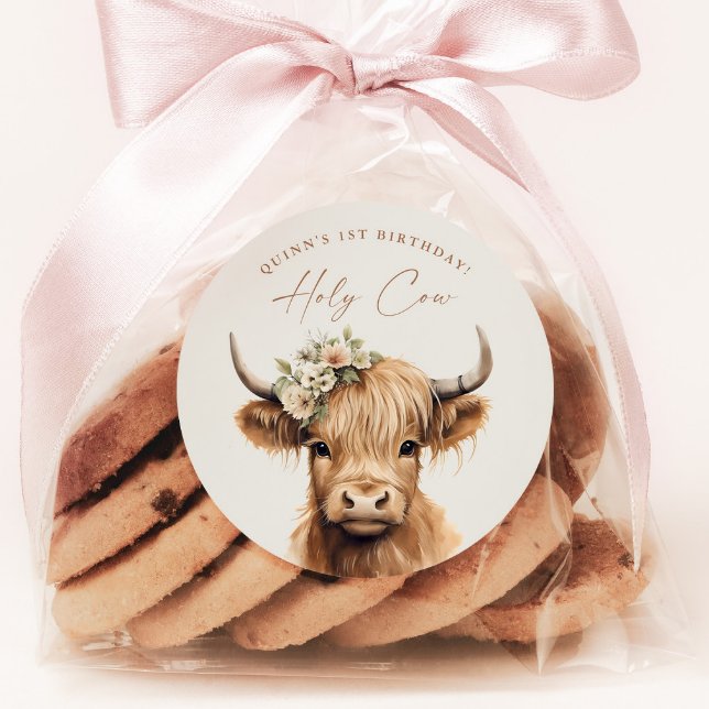 Adesivo Festa de Aniversário de criança de Vaca Boho Highl (Holy Cow Kids Birthday Party Favor or Envelope Tag Sticker.)