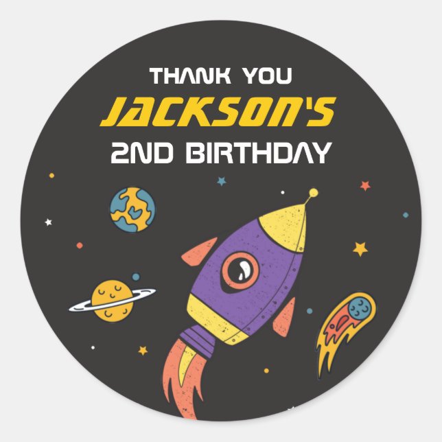 Adesivo Festa de Aniversário de criança do Foguete do Espa (Frente)
