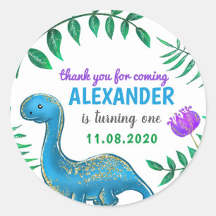 Adesivo Festa de aniversário de Dinossauro Azul  Obrigado