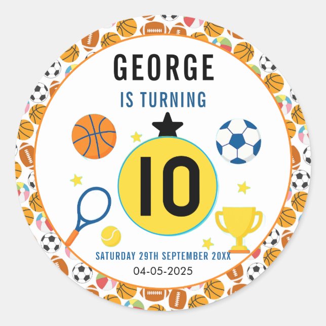 Adesivo Festa de aniversário de Esporte Moderno | Tema do  (Frente)