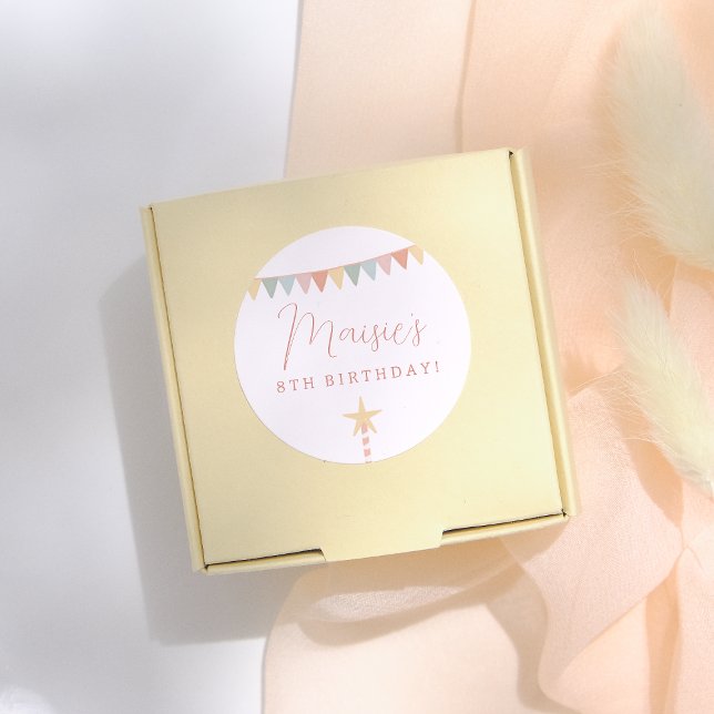 Adesivo Festa de aniversário de fecho do arco-íris e de fe (Criador carregado)