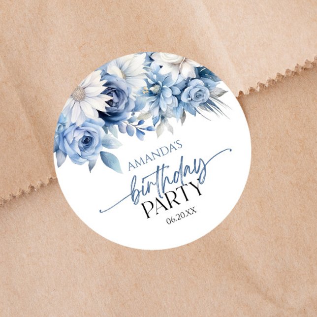 Adesivo Festa de aniversário de Flores Azuis Dusty (Criador carregado)