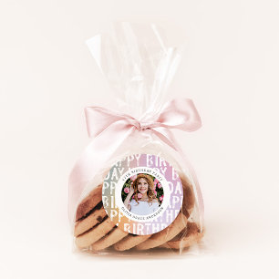 Adesivo Festa de aniversário de fotos rosa-rosa do arco-ír