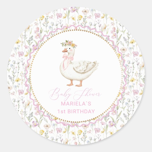 Adesivo Festa de aniversário de ganso do Bobo de Aquarela (Frente)