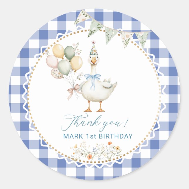 Adesivo Festa de aniversário de ganso do Bobo de Aquarela (Frente)