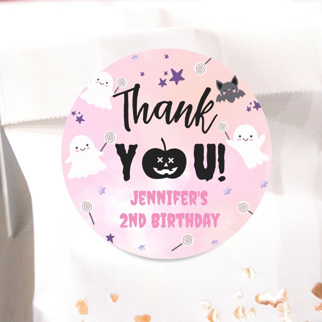 Adesivo Festa de aniversário de Halloween, Menina Rosa, Bo (Criador carregado)