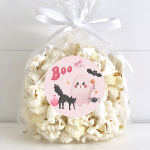 Adesivo Festa de aniversário de Halloween rosa e bonito