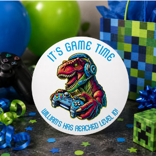 Adesivo Festa de Aniversário de Jogos de Vídeo Dinossauro