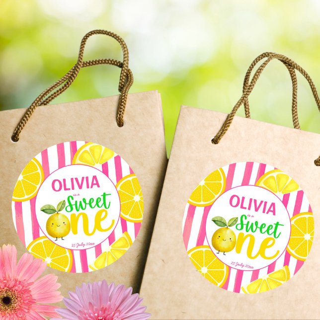 Adesivo Festa de aniversário de limonada rosa doce (Sweet one pink lemonade summer lemons girls birthday party stickers DIY party decor)
