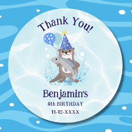 Adesivo Festa de aniversário de lontra de água azul branca