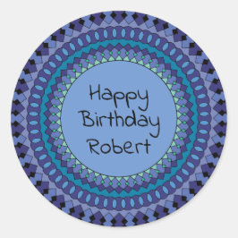 Adesivo Festa de aniversário de Mandala Azul - Nome