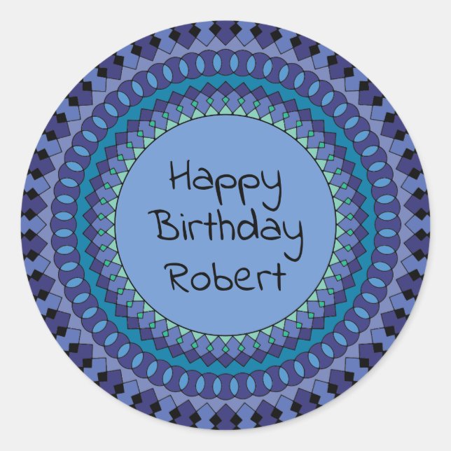 Adesivo Festa de aniversário de Mandala Azul - Nome (Frente)