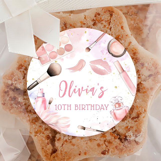 Adesivo Festa de aniversário de Maquiagem da Glam Girl do  (Criador carregado)