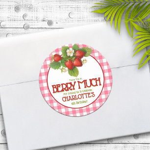 Adesivo Festa de Aniversário de Morango Berry Sweet Obriga