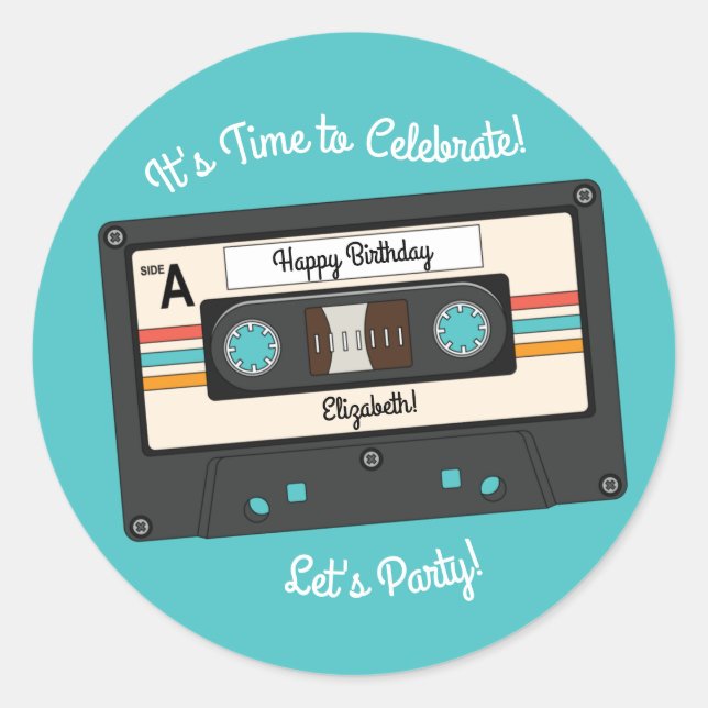 Adesivo Festa de aniversário de música em fita cassete do  (Frente)