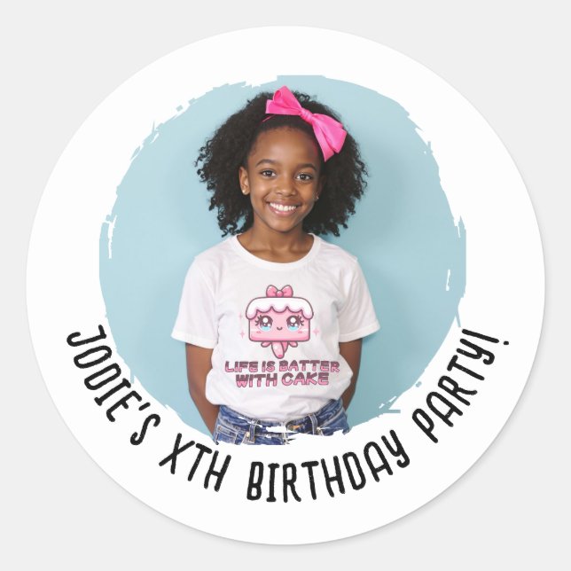 Adesivo Festa de aniversário de Nome de Foto Personalizado (Frente)