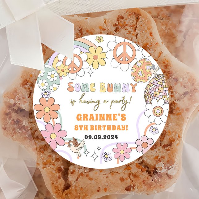 Adesivo Festa de aniversário de Páscoa Engraçado Groovy (Criador carregado)