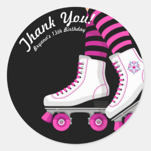 Adesivo Festa de Aniversário de Patinação com Patins Rosa 