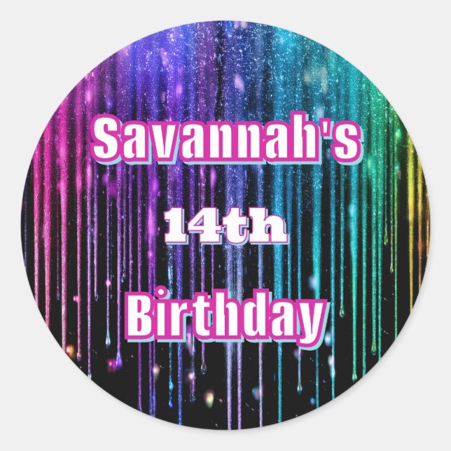 Adesivo Festa de aniversário de perfuração do arco-íris (Frente)