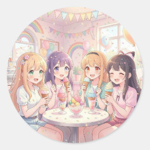 Adesivo Festa de Aniversário de Sorvete de Menina de Anime