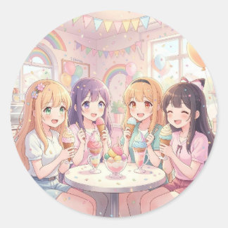 Adesivo Festa de Aniversário de Sorvete de Menina de Anime