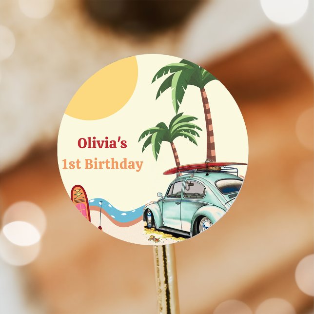Adesivo Festa de aniversário de surfe na praia (Criador carregado)