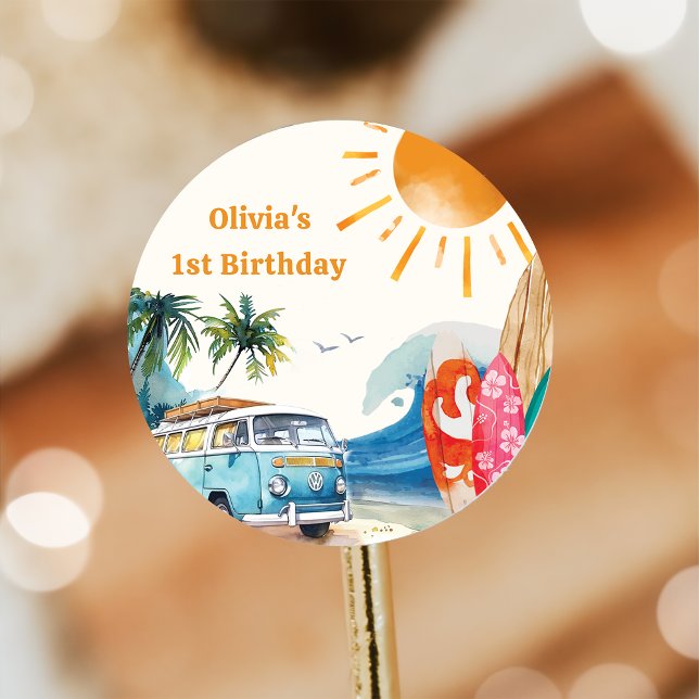 Adesivo Festa de aniversário de surfe na praia (Criador carregado)