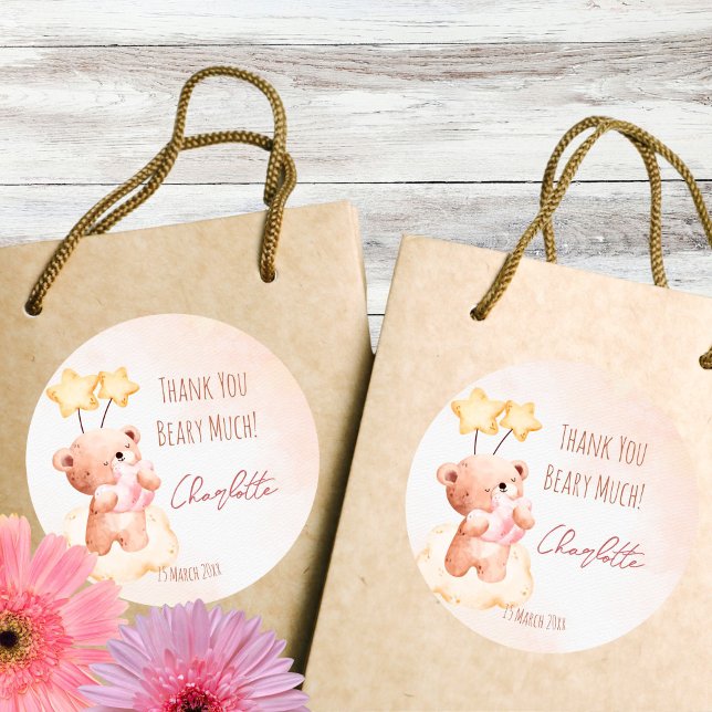 Adesivo Festa de aniversário de ursinho doce personalizada (Teddy bear birthday party personalized thank you favor sticker cute teddy bear favor stickers)