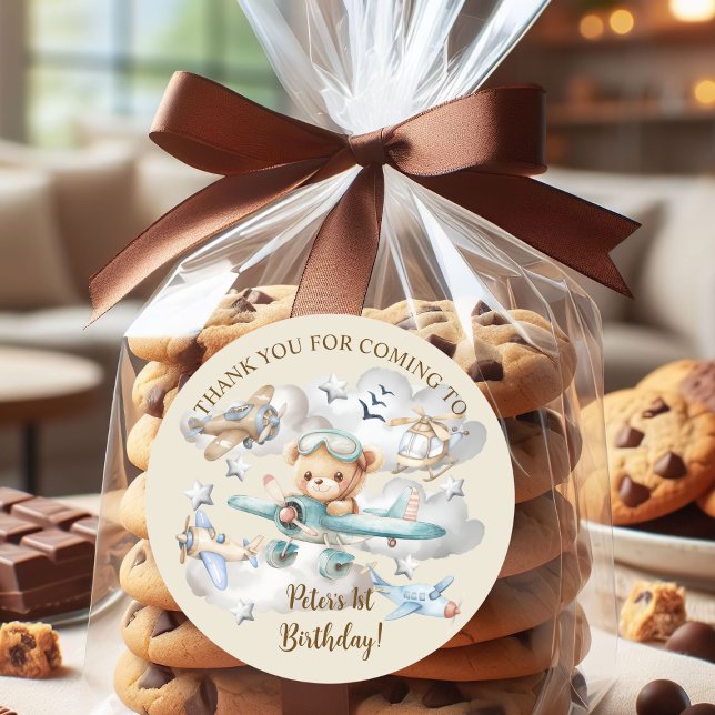 Adesivo Festa de aniversário de Urso de Teddy Piloto de No (Criador carregado)