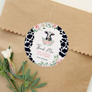 Adesivo Festa de aniversário de Vaca Floral Rosa