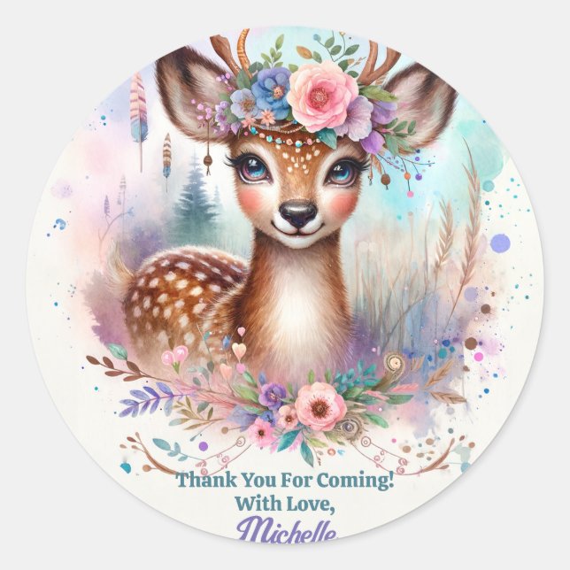 Adesivo Festa de aniversário de veados de madeira de boho- (Frente)