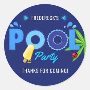Adesivo Festa de Aniversário de Verão na Piscina Azul Real