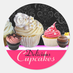Adesivo FESTA DE ANIVERSÁRIO DELICIOSA dos CUPCAKES, pret