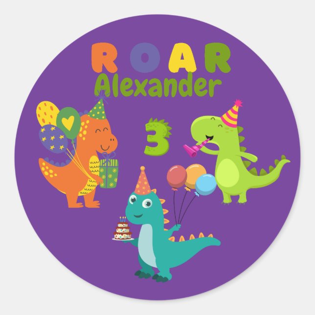 Adesivo Festa de aniversário Dino-Tática de 3 anos (Frente)