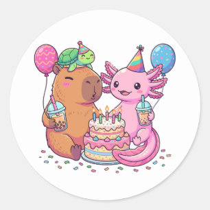 Adesivo Festa de Aniversário do Capivara Kawaii Fofo e Axo