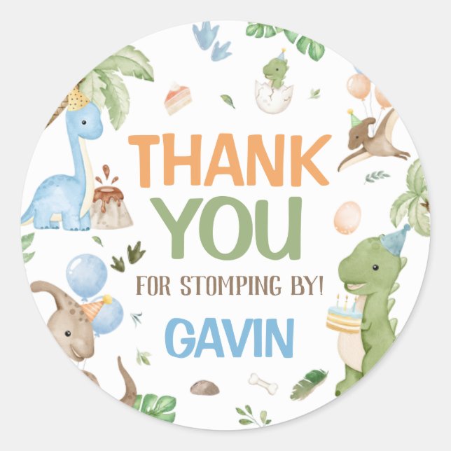 Adesivo Festa de aniversário do Dinossauro Cuta Jurássico (Frente)