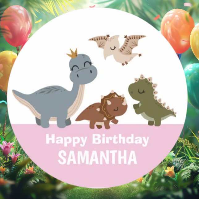 Adesivo Festa de aniversário do Dinossauro Rosa (Discover adorable pink Boho dinosaur baby stickers that add a playful touch )