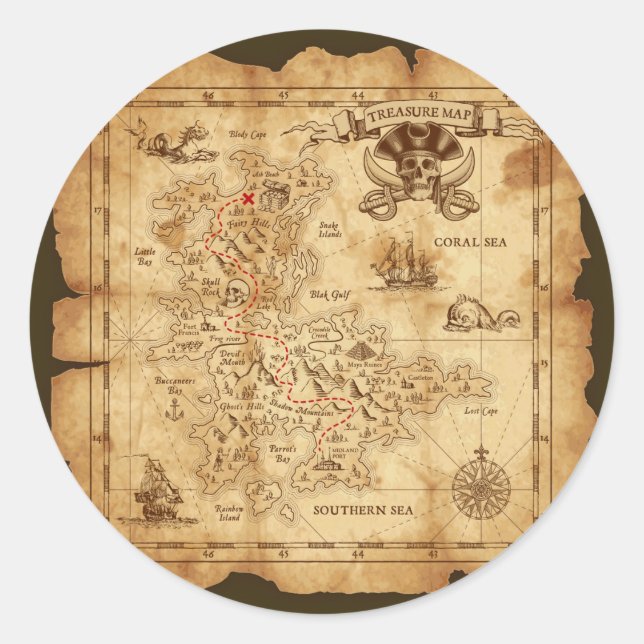 Adesivo Festa de aniversário do mapa do tesouro venenoso P (Frente)