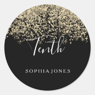 Adesivo Festa de aniversário do preto Dourado dos confete