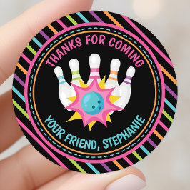 Adesivo Festa de aniversário do Rainbow Neon Boliche Obrig