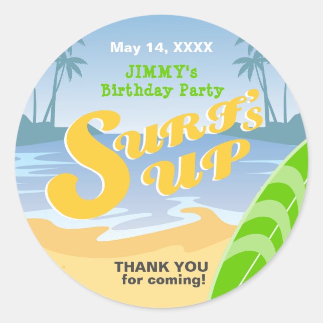 Adesivo Festa de aniversário do surf (Frente)