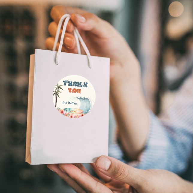 Adesivo Festa de aniversário do Surf Wave Rider Obrigado (Criador carregado)