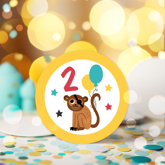 Adesivo Festa de aniversário do tesouro pirata do macaco p (Criador carregado)