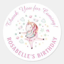 Adesivo Festa de aniversário do Unicorn Pink Ballerina Obr