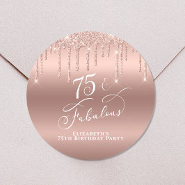 Adesivo Festa de aniversário Elegante Dourada Glitter 75th