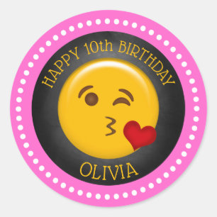 Adesivo Festa de Aniversário Emoji Fofo de Menina