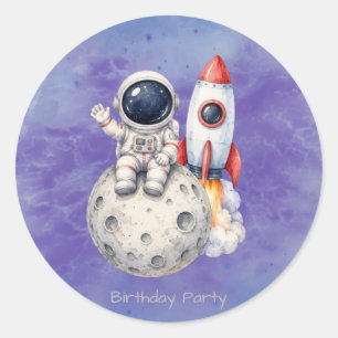 Adesivo Festa de Aniversário Espacial de Astronauta em Aqu