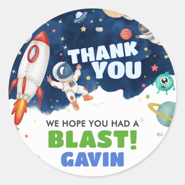 Adesivo Festa de aniversário Espacial Exterior do Astronau (Frente)